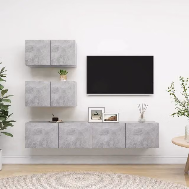 Set di Mobili Porta TV 4 pz-Credenza per TV Grigio Cemento in Legno Multistrato 300477