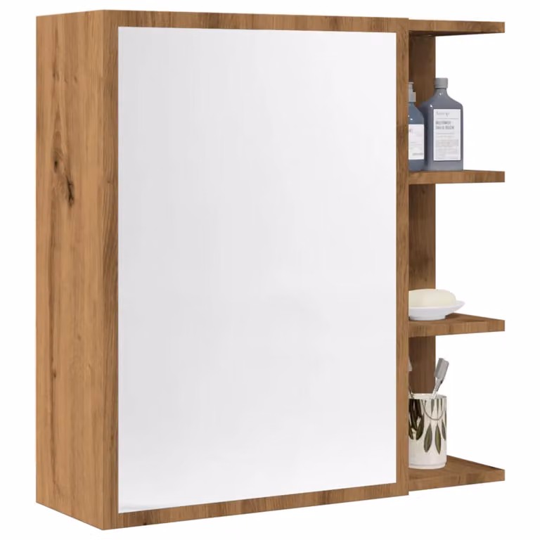 Mobile bagno con specchio vidaXL in rovere marrone, L: 62,5 cm, P: 20,5 cm, H: 64 cm