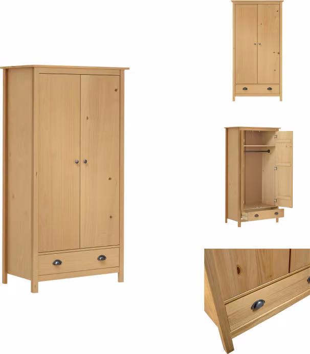 vidaXL Armadio a 2 ante Hill 89x50x170 cm in legno di pino massiccio - Armadi