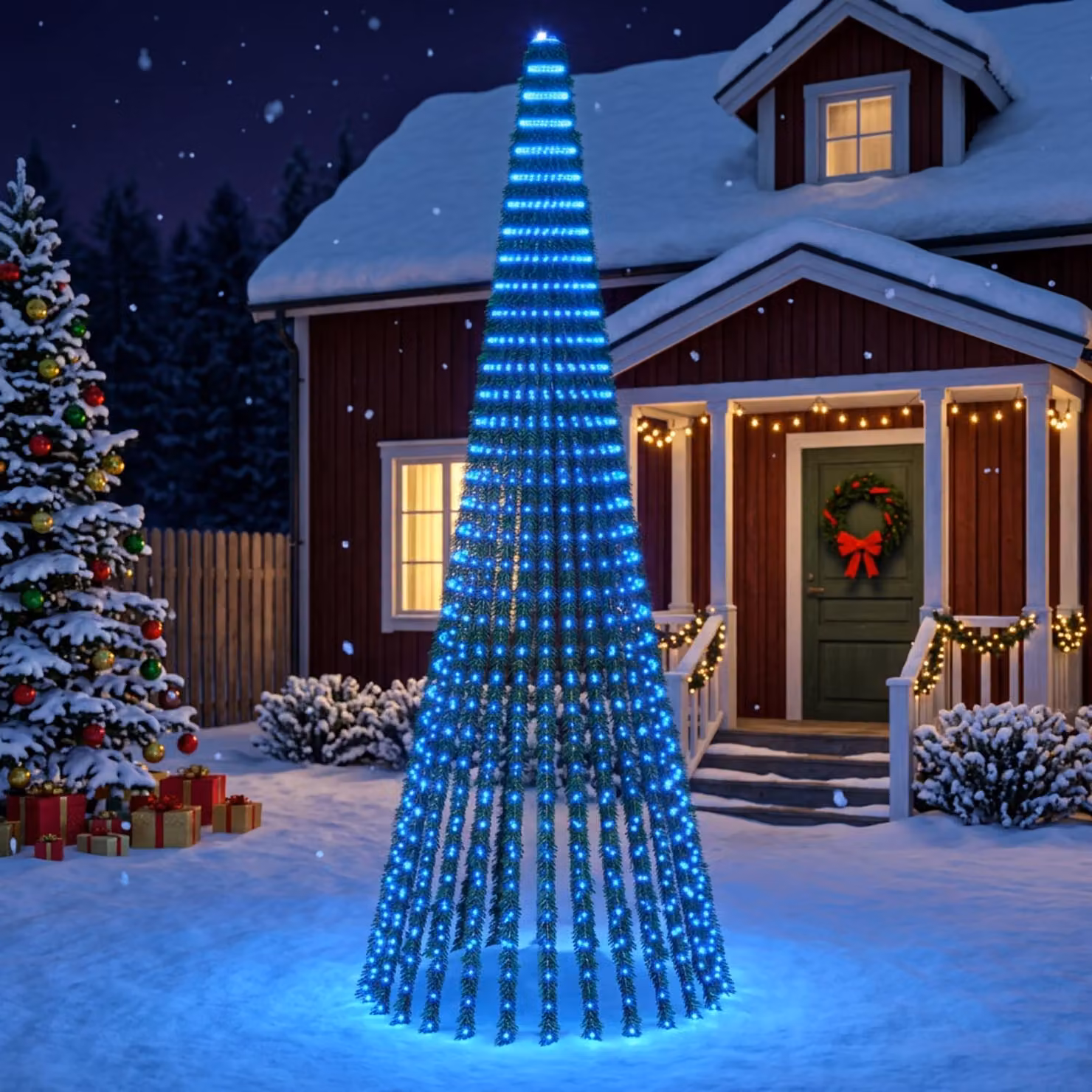 vidaXL Albero di Natale LED 370 cm 1008 LED Blu Acciaio Verde