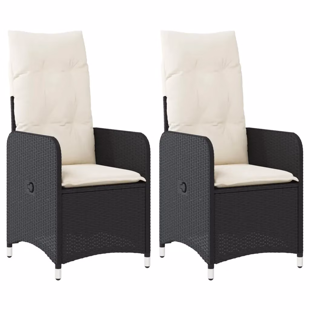 Set di 2 sedie reclinabili da giardino vidaXL in polyrattan nero con cuscini bianchi e braccioli – 2