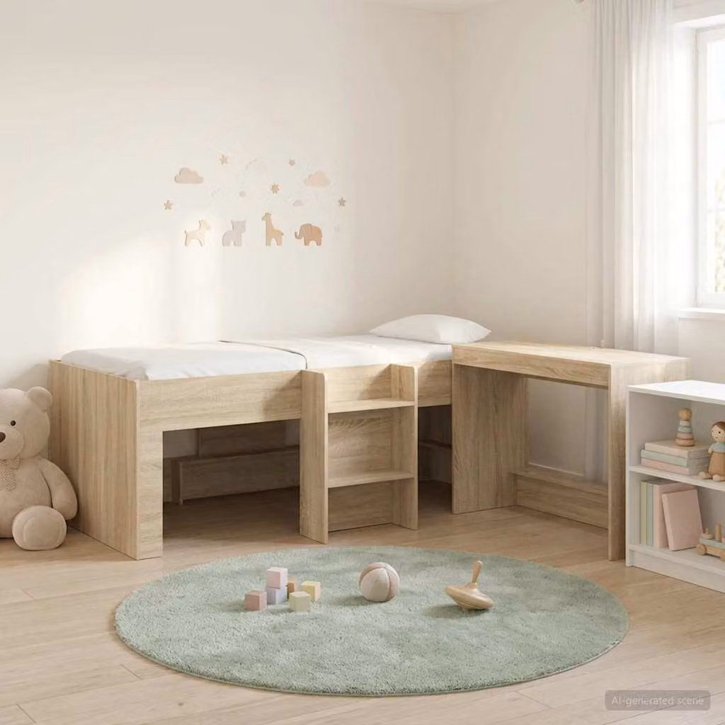 Letto alto per bambini vidaXL con scrivania, colore Rovere Sonoma, L/P/H: 203 x 101 x 168,5 cm