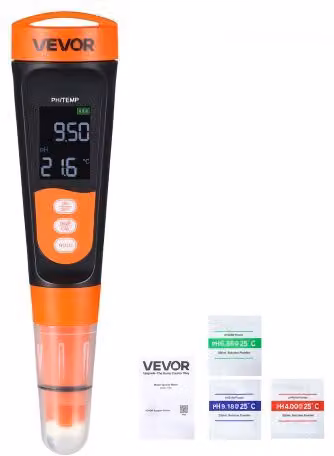 VEVOR pHmetro Portatile Arancione e Nero con Sonda Impermeabile IP68 e Kit di Calibrazione per Test di Acidità in Acqua Potabile, Idroponica e Acquario
