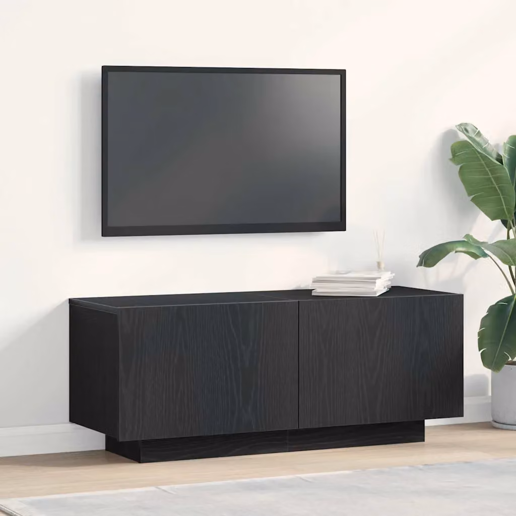 Mobile TV vidaXL moderno in legno ingegnerizzato e rovere, Nero, L 100 x P 35 x H 40 cm