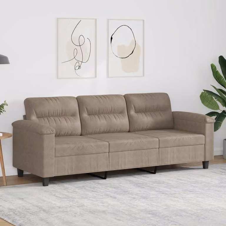 Divano a 3 posti moderno vidaXL in microfibra beige o grigio con struttura in metallo e imbottitura in schiuma L: 210 cm, P: 80 cm, H: 77 cm