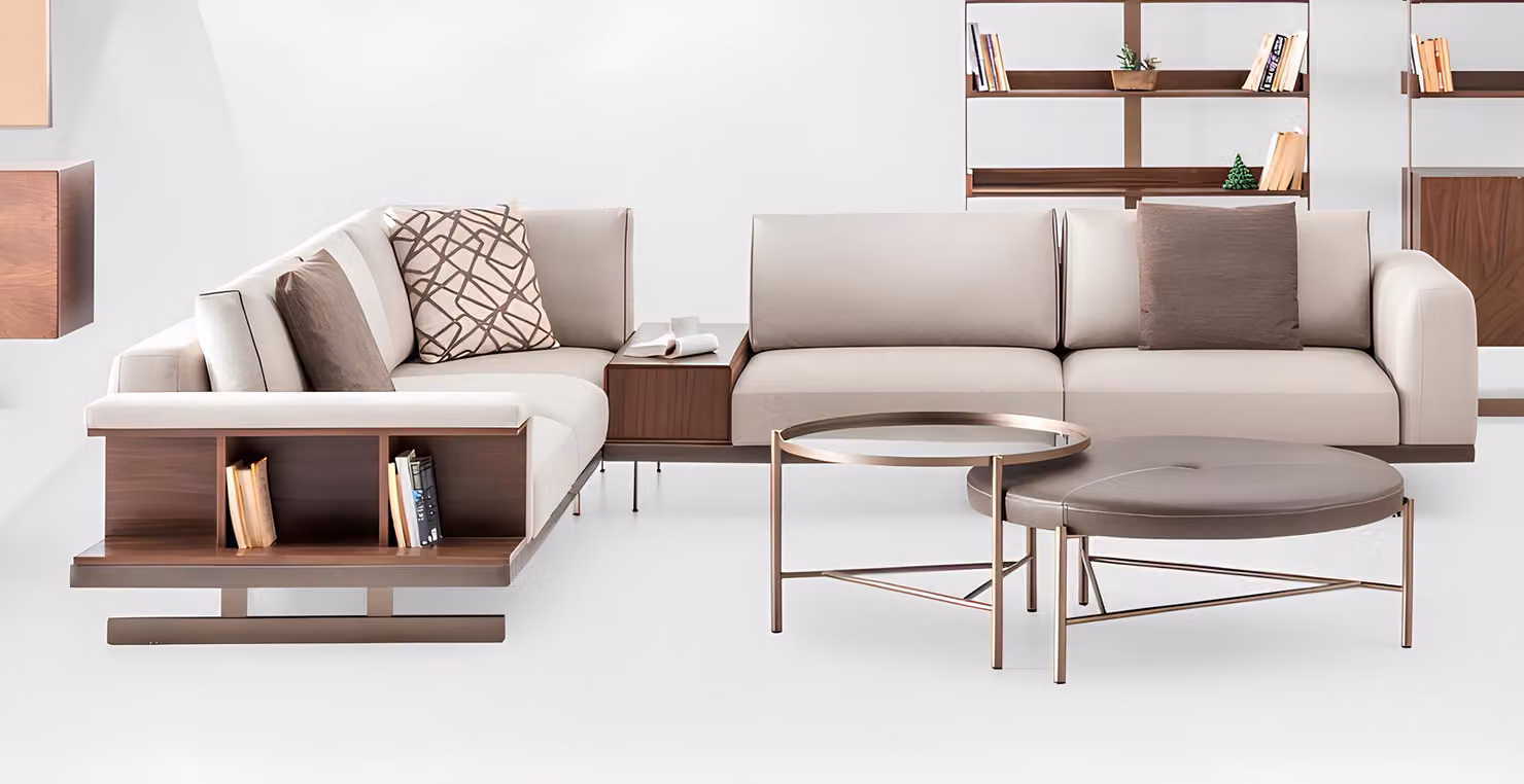 Modernes Beiges Ecksofa Luxus L-Form Couch Stoffsofas Wohnzimmermöbel
