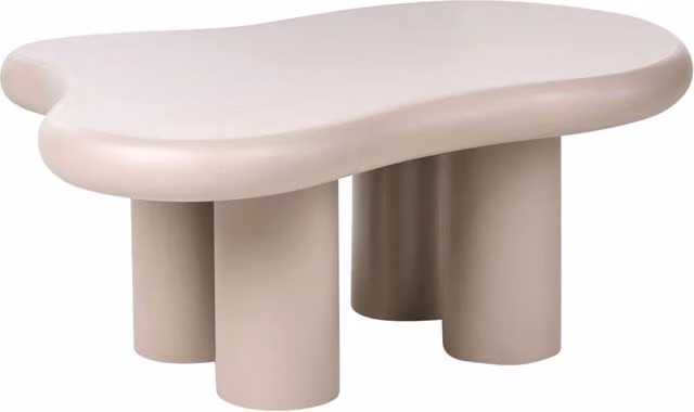 Tavolino da caffè Beliani ovale in beige con piano in MDF e struttura in PVC per soggiorno moderno minimalista L: 100 cm, P: 70 cm, H: 40 cm