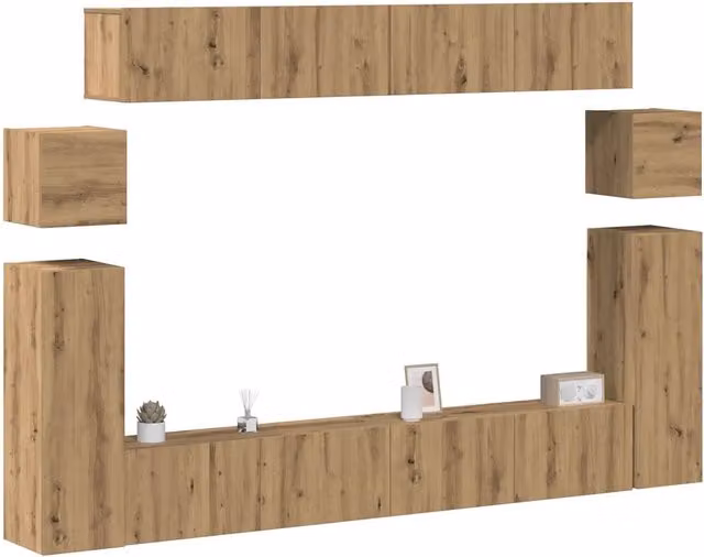 Set Mobile TV 8 pz Montato a Parete Rovere in Legno Multistrato 3329148