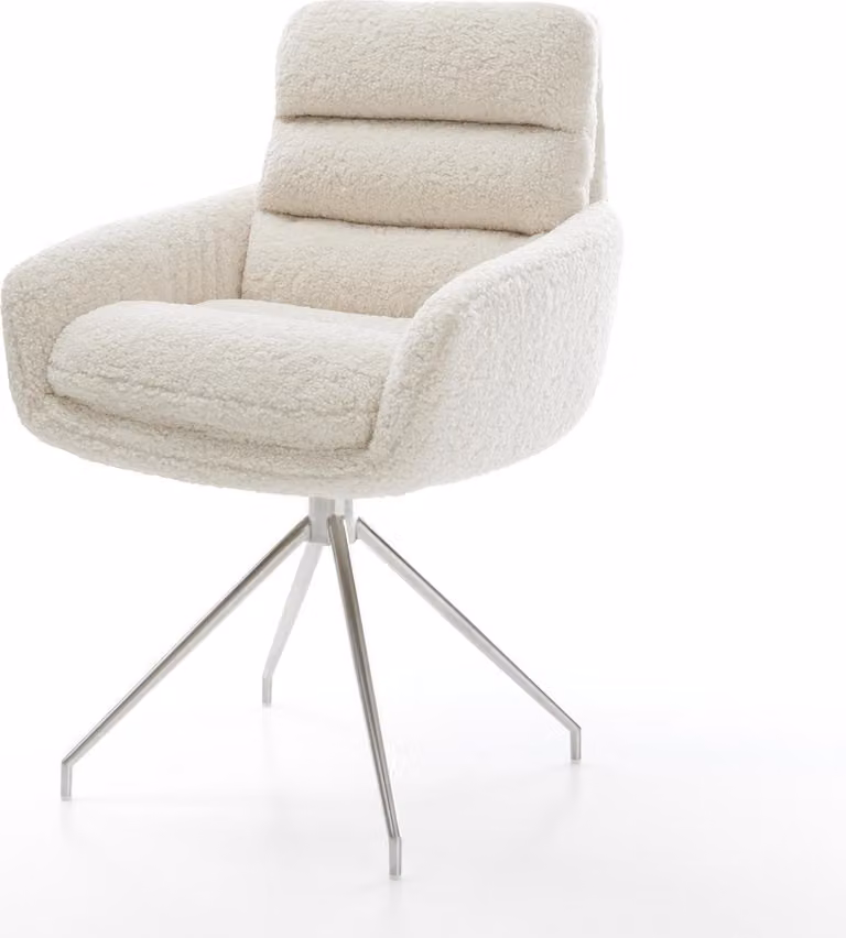 DELIFE Sedia da pranzo Abelia-Flex con braccioli in tessuto Teddy Beige Struttura trasversale conica in acciaio inox