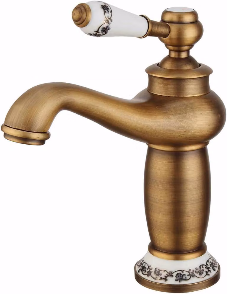 Miscelatore per lavabo in ottone anticato, monocomando, per bagno
