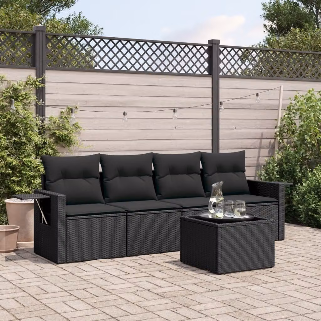 Maison Exclusive - Set Divani da Giardino 5 pz con Cuscini in Polyrattan Nero