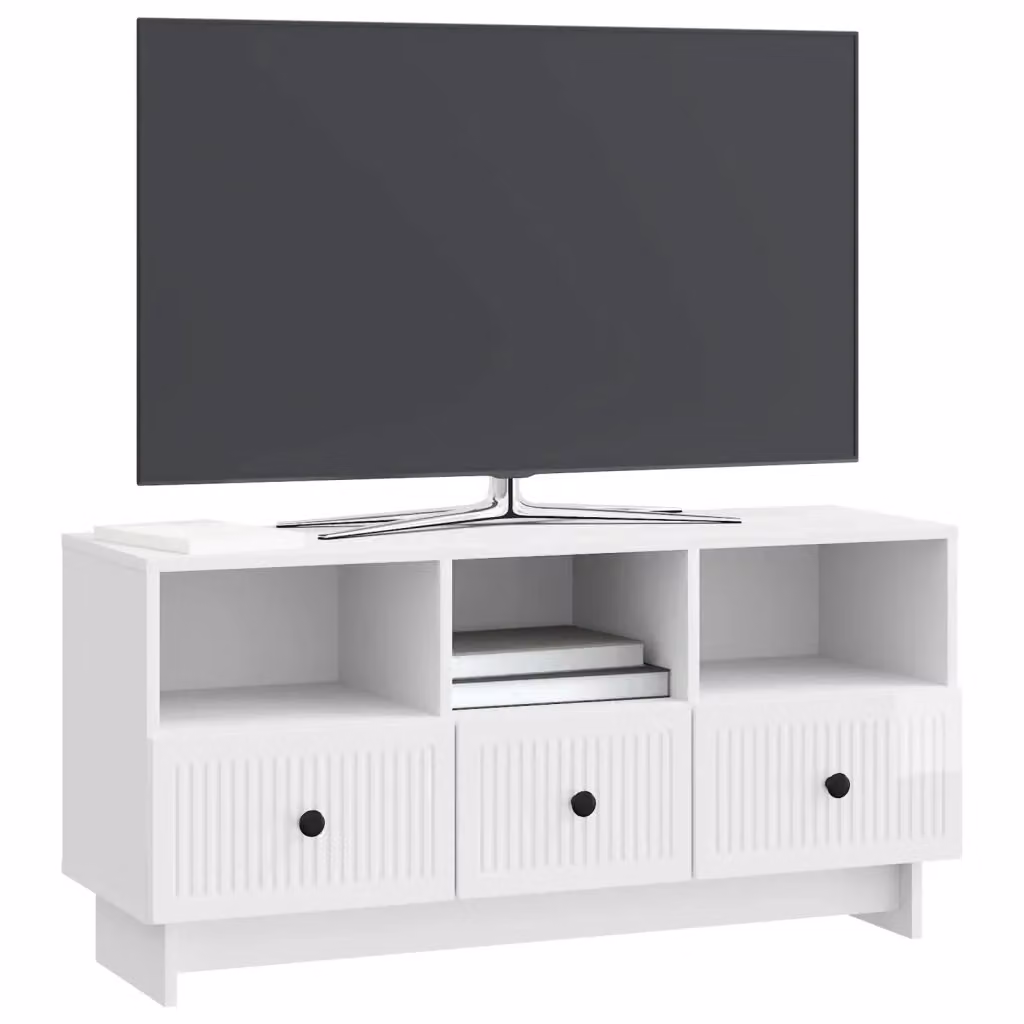 Mobile TV-Credenza Moderno Bianco Lucido in Legno MDF L: 102 cm, P: 34,5 cm, H: 50 cm – 2