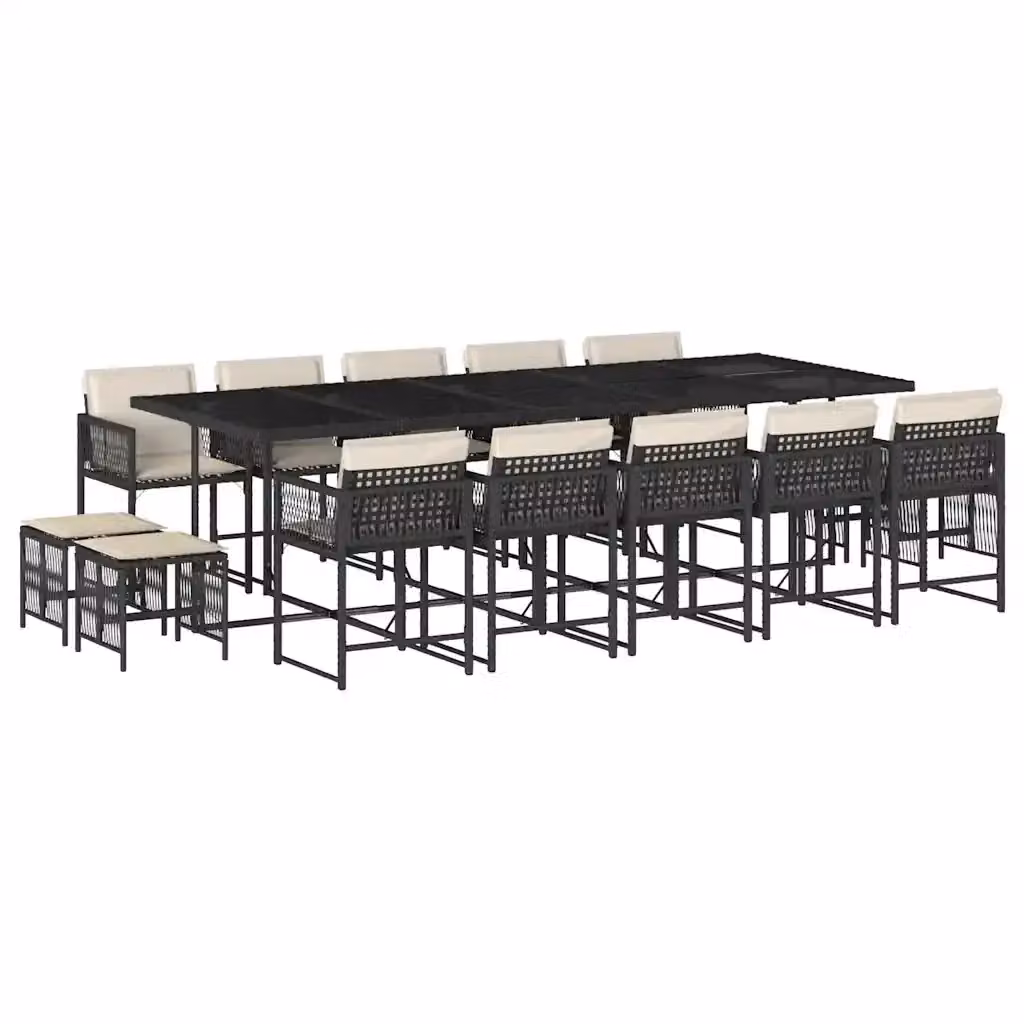 Set da pranzo da giardino vidaXL in polyrattan nero con cuscini e tavolo in vetro per 15 persone – 2