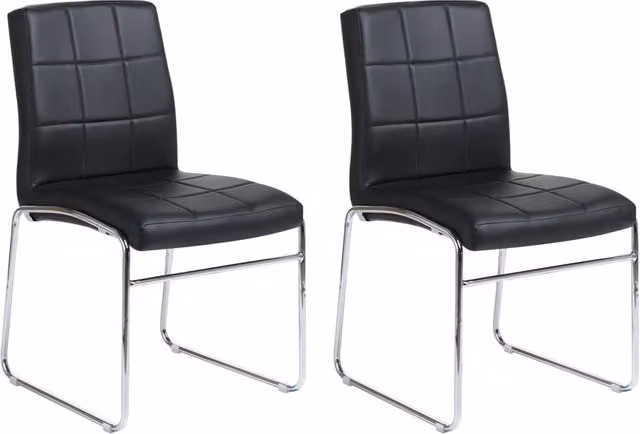 Set di 2 Sedie da Pranzo Beliani in Ecopelle Nera con Gambe in Metallo – 1