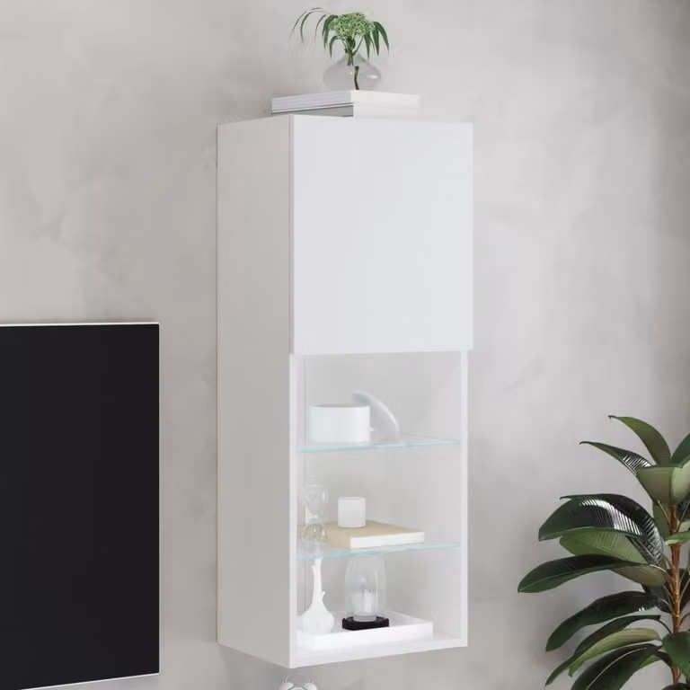Mobile TV moderno vidaXL con luci LED integrate, bianco, L: 40,5 cm, P: 30 cm, H: 102 cm