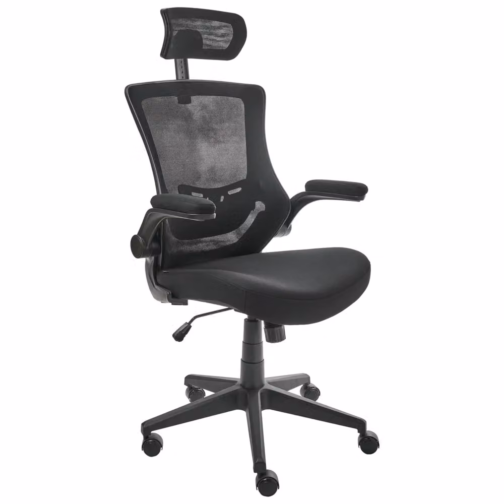 Sedia da ufficio professionale BELIANI nera con poggiatesta, braccioli e sedile in tessuto, base girevole a 360 gradi L/P/H: 125 x 56 x 52 cm – 2
