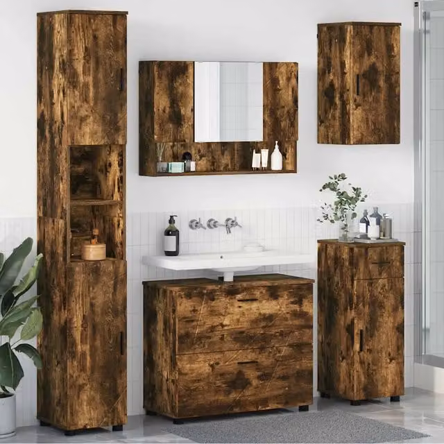 Set di mobili per il bagno 5 pz Rovere fumé 35 x 30 x 192 cm 3393078