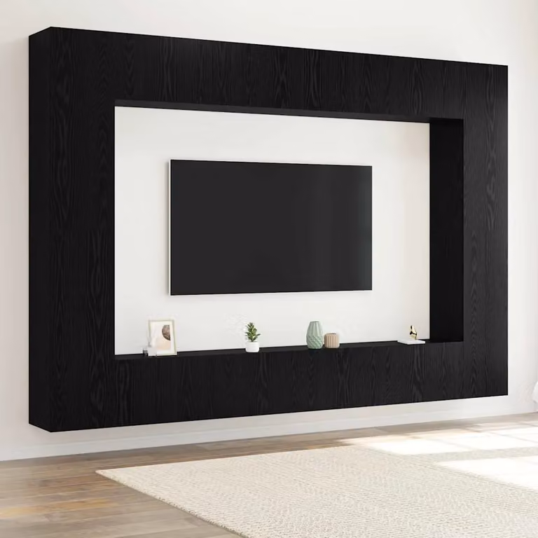 Set mobile TV moderno vidaXL in 8 pezzi, Rovere e Nero, in legno ingegnerizzato MDF