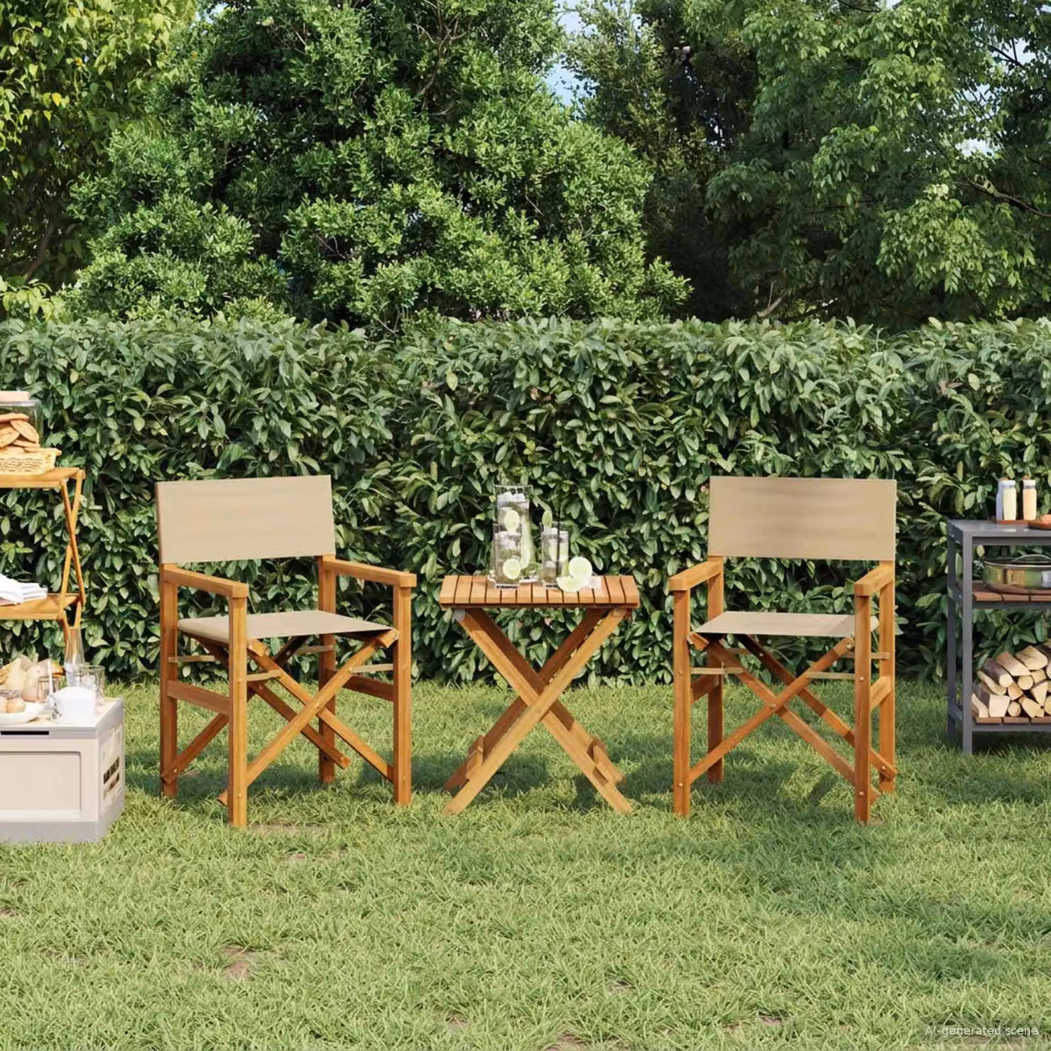 Sedia da regista vidaXL in legno di teak solido Marrone e Beige