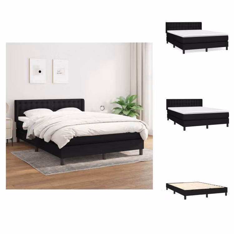 vidaXL Letto a molle con materasso nero 140x200 cm in tessuto - Letti e strutture letto