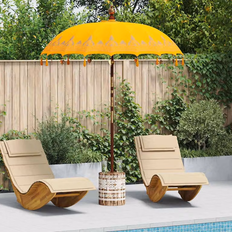 Maison Exclusive - Ombrello balinese con base, colore giallo, dimensioni 185 x 185 x 260 cm
