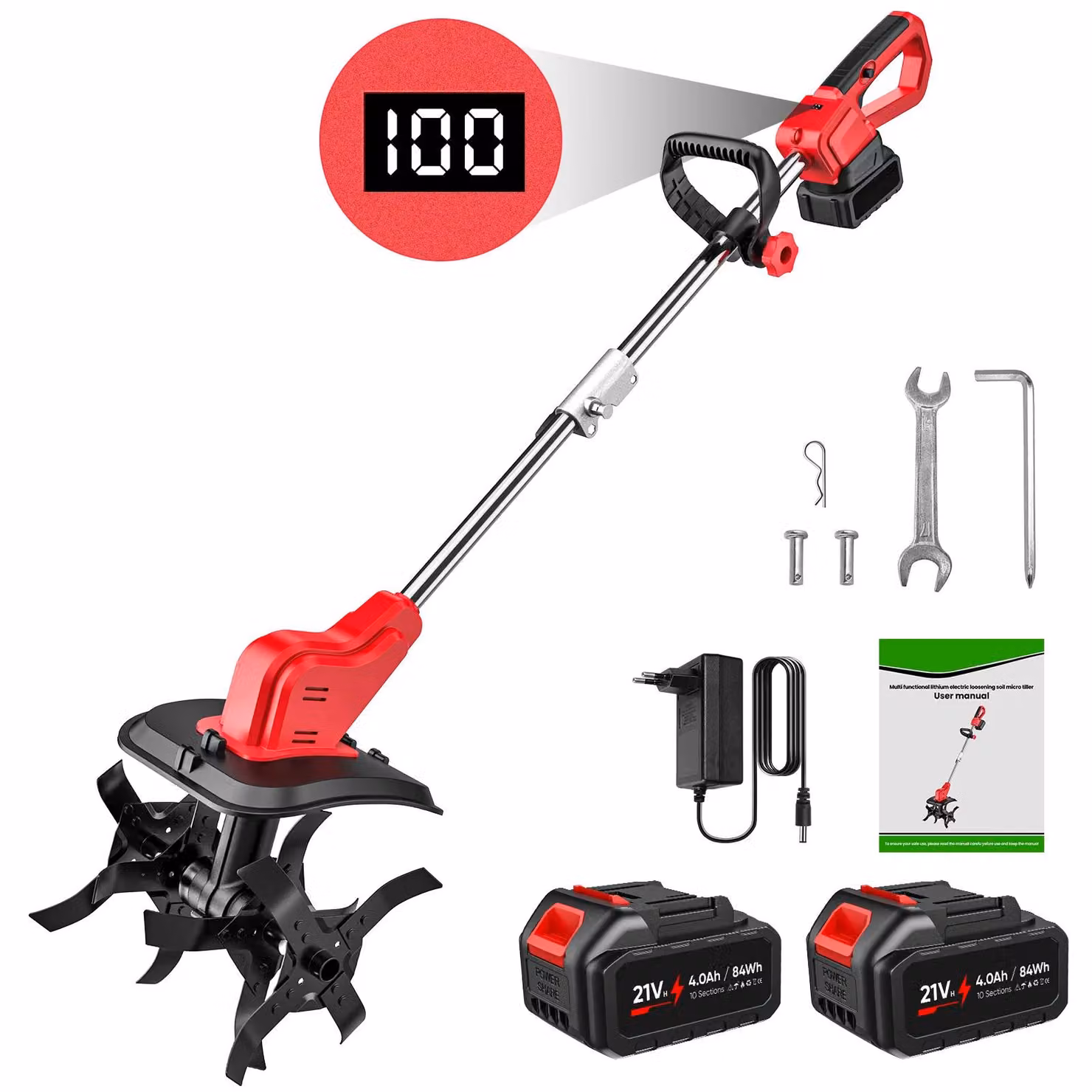 Fresatrice elettrica per terreno – Coltivatore a batteria – 1500 W – Motore brushless – 18 V – 2 batterie – Portatile
