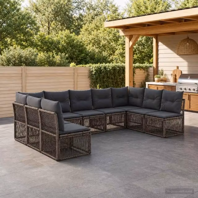 Set Divano da Giardino 9 pz Grigio polyrattan 3434321