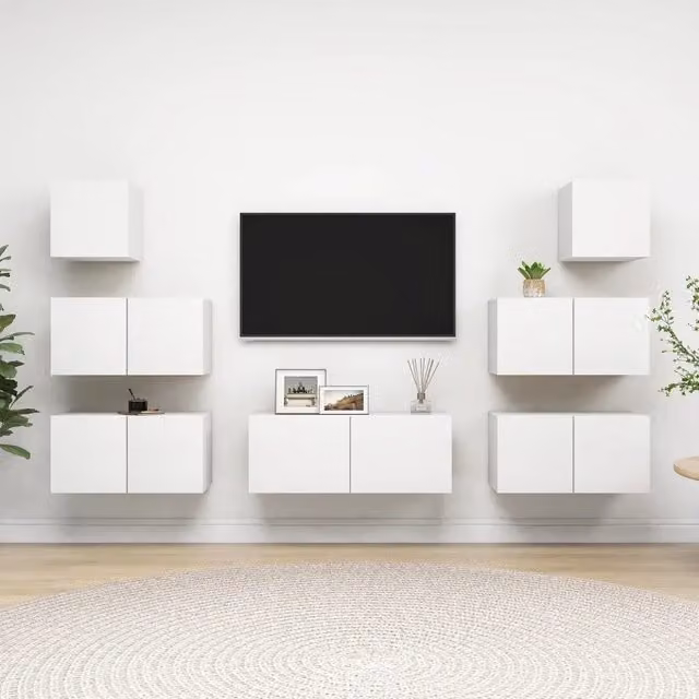 Set Mobili Porta TV 7 pz Bianco in Legno Multistrato 3078712