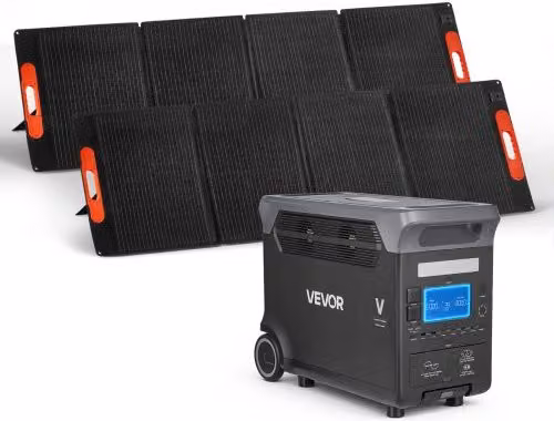 VEVOR Stazione Elettrica Portatile con 2 Pannelli Solari da 200 W, Generatore Solare 3000 W con Batteria LiFePO4 da 3072 Wh e 13 Porte di Uscita, Colore Nero