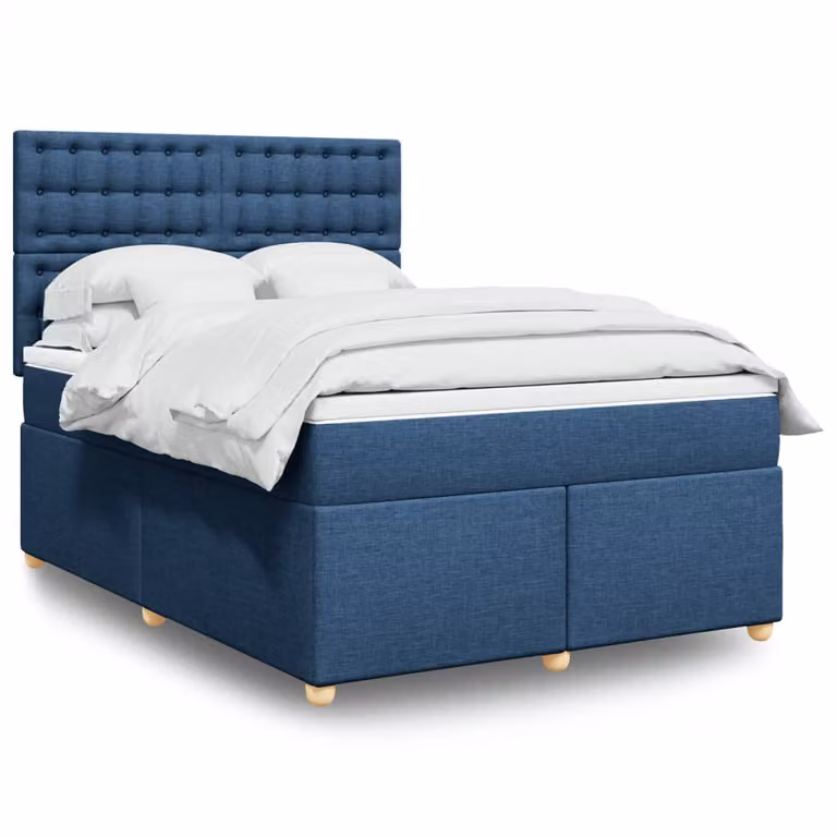 vidaXL Giroletto a Molle con Materasso Blu e Bianco in Tessuto L/P: 160 x 200 cm