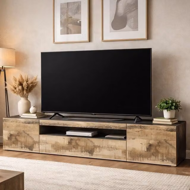 Artropodi, Mobile Porta tv 2 Ripiani Made in Italy, 200x40x37h cm Marrone Acero