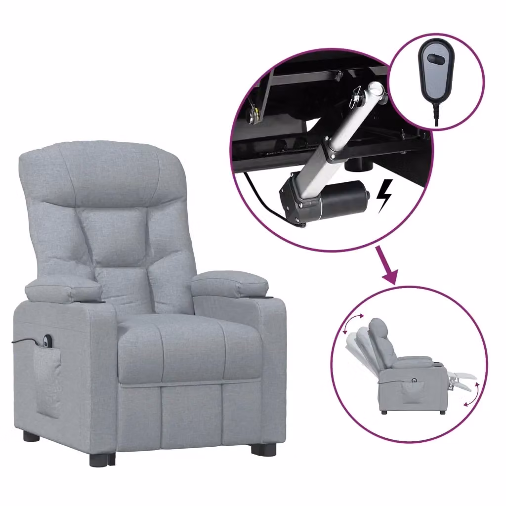 Poltrona Reclinabile Elettrica vidaXL in Tessuto Grigio con Braccioli e Struttura Moderna – 2