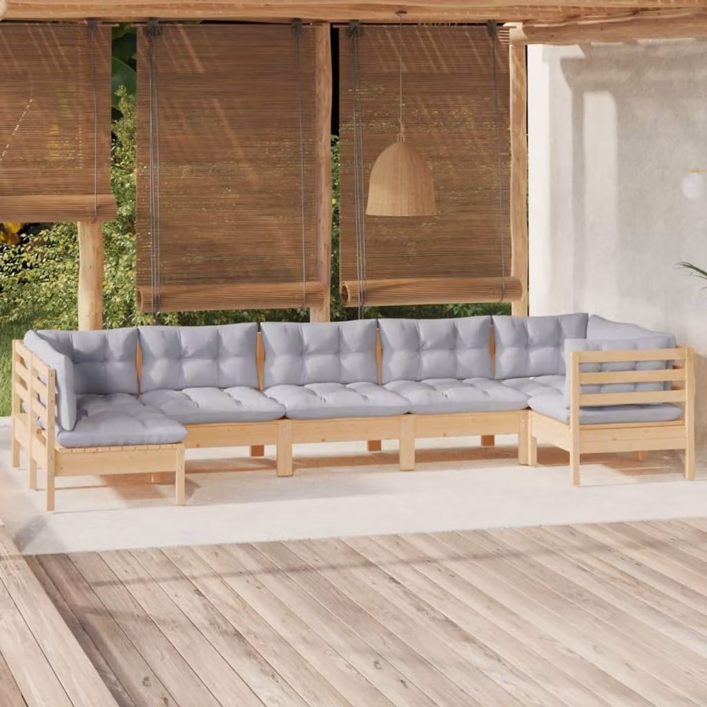 Maison Exclusive - Set Divani da Giardino 7 pz con Cuscini Grigi Massello di Pino
