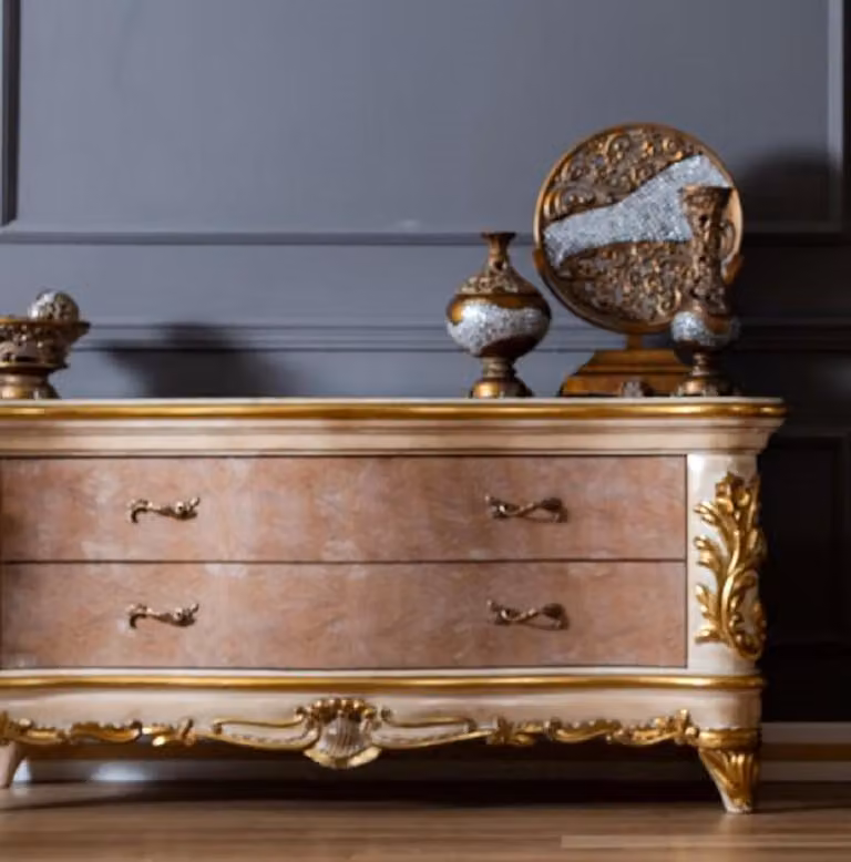Casa Padrino cassettiera barocca beige / bianco / oro - Sontuoso mobile in legno massiccio con 2 cassetti - Mobili barocchi