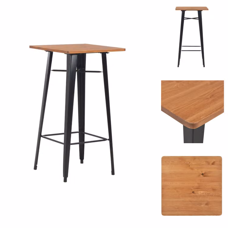 vidaXL Tavolo da bar nero 60×60×108 cm in pino massiccio e acciaio - Tavoli da pranzo