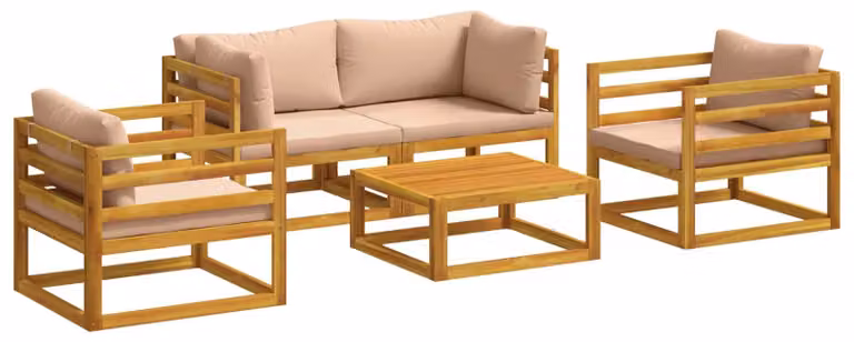 Set da giardino per relax, composto da 5 pezzi, modulare, in legno massello di acacia naturale