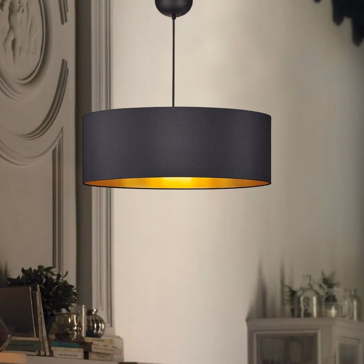 Opviq, AYD-3533, lampadario, nero, COPRILAMPADA IN TESSUTO, 50 x 50 x 70 cm