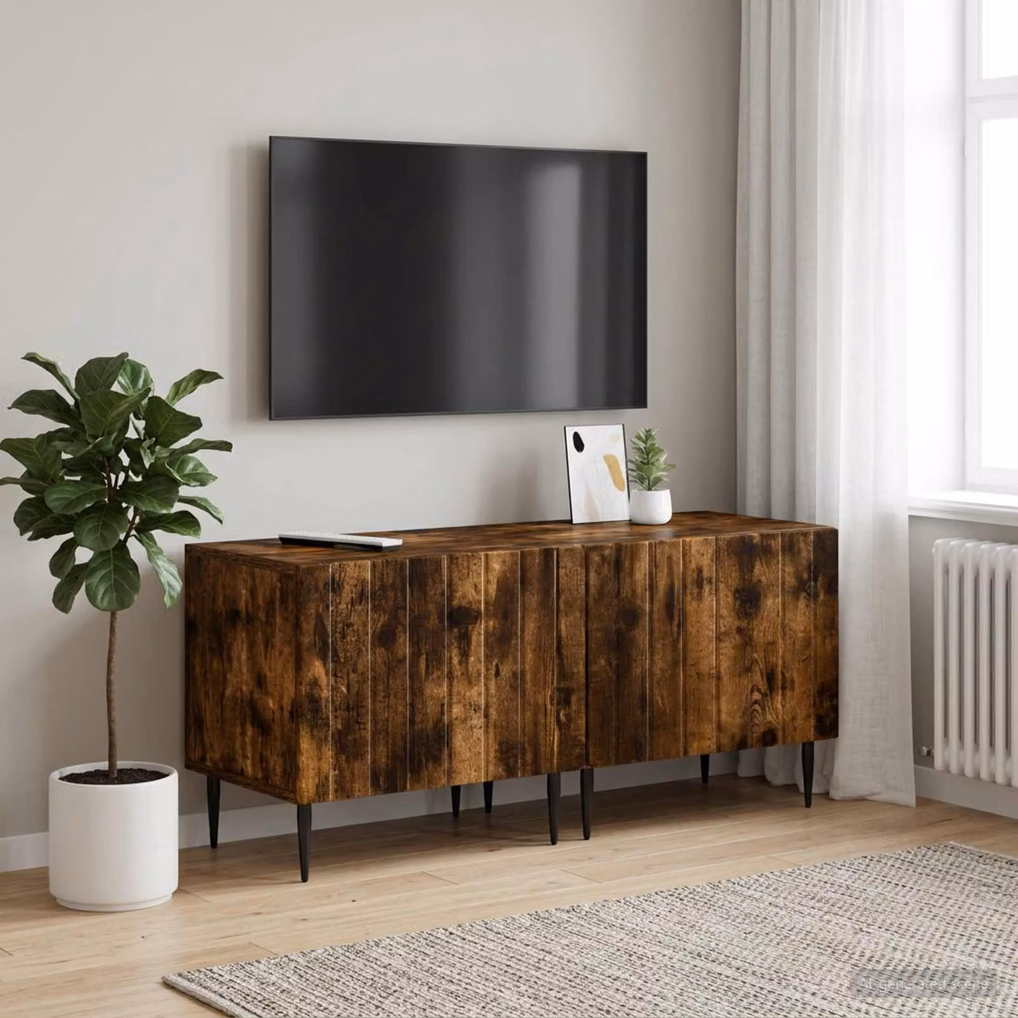 Mobile TV vidaXL in legno ingegnerizzato color rovere fumo marrone con ruote e scomparti multimediali