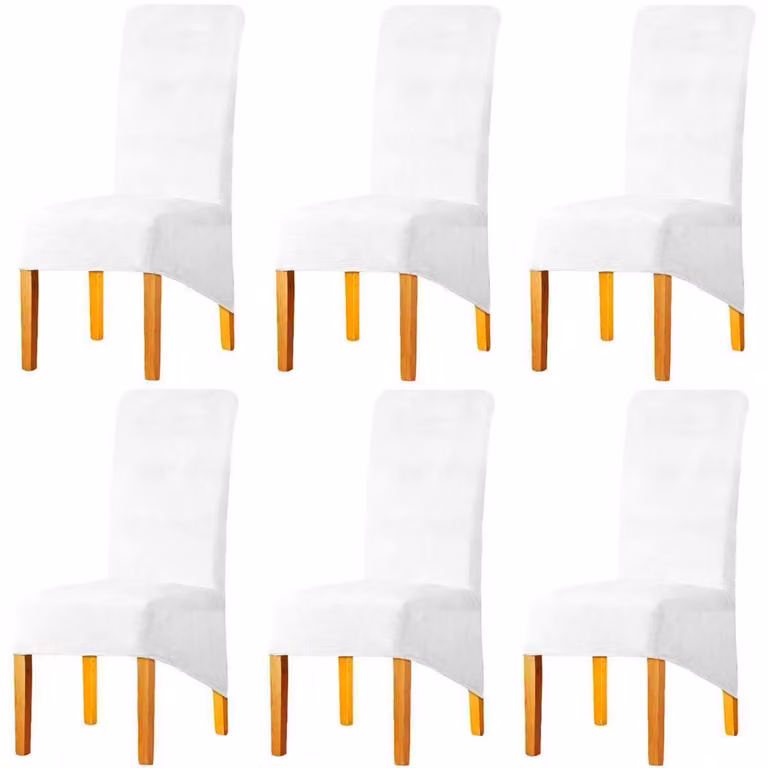 Copri sedie in velluto, colore bianco, adatti a sedie da pranzo di dimensioni XL, set da 6
