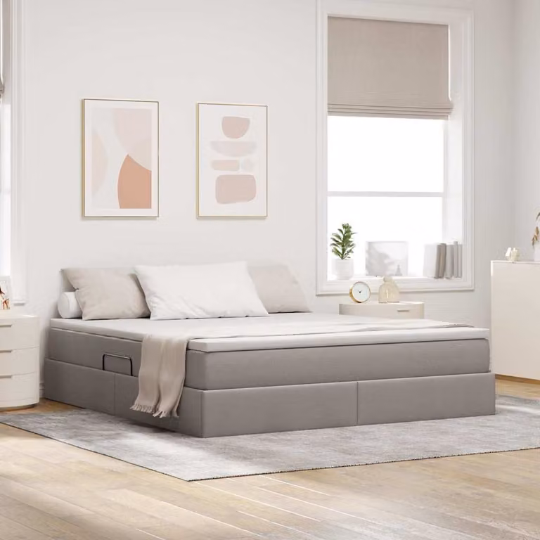 Letto con contenitore e materasso ibrido Talpa vidaXL, L/P/H: 160 x 200 x 204 cm, beige o grigio