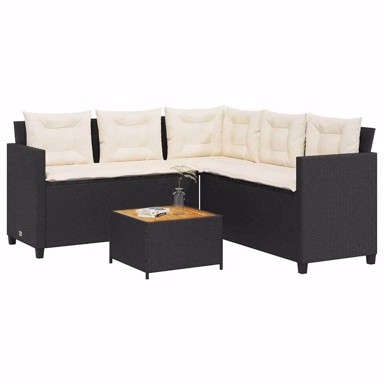 Set Divano da Giardino a L con Tavolino e Cuscini vidaXL in Polyrattan e Legno di Acacia