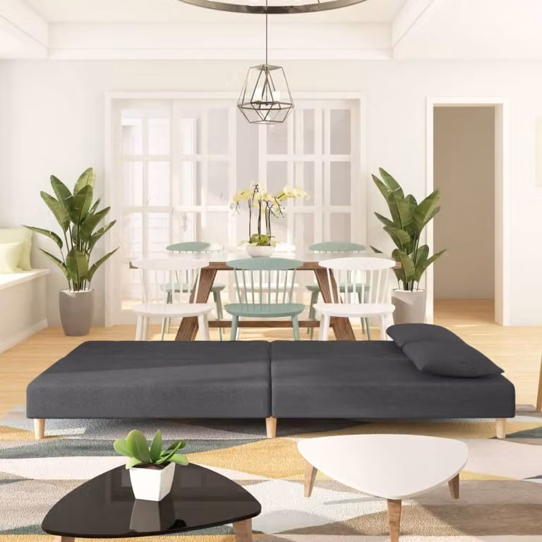 Divano letto 2 posti con 2 cuscini, tessuto grigio scuro, marca Maison Exclusive