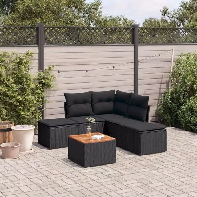 Set Divano da Giardino 6 pz con Cuscini Nero in Polyrattan 3223668