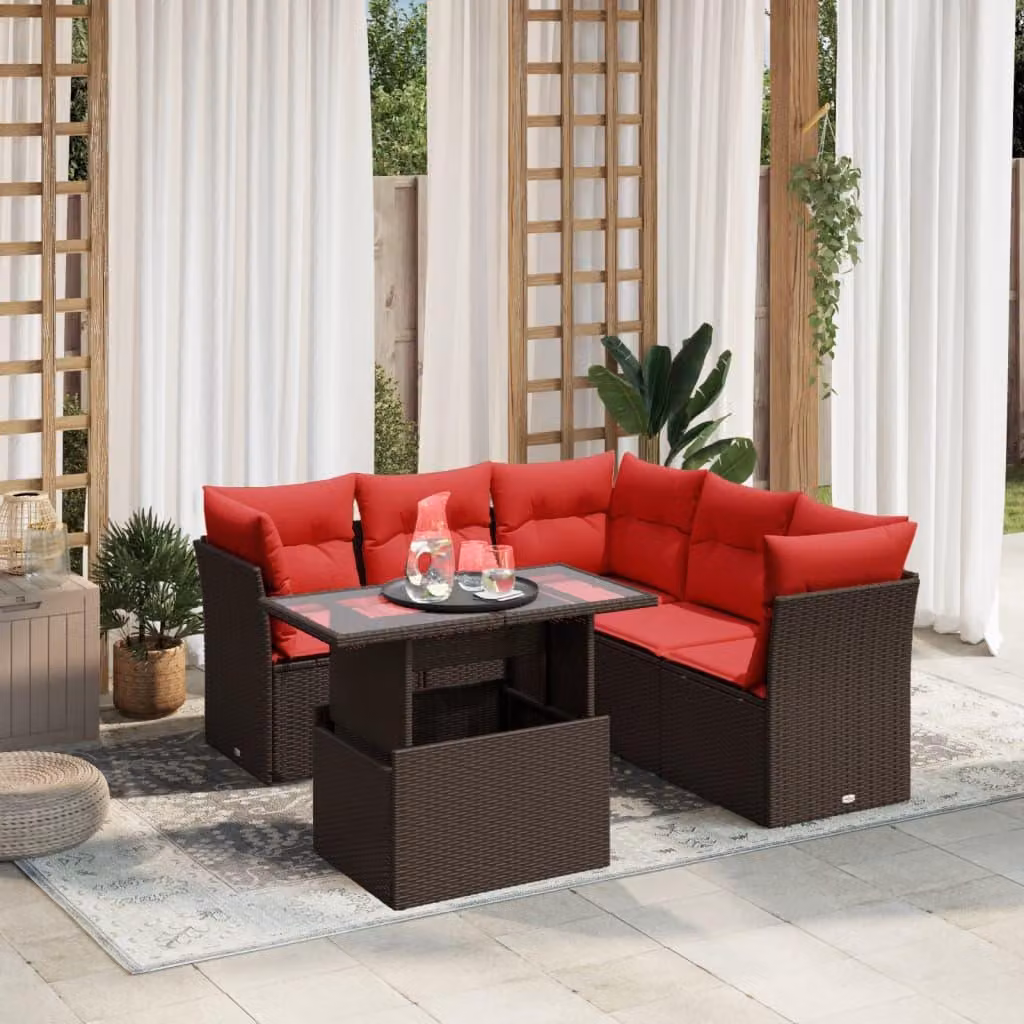 Maison Exclusive - Set di 6 divani da giardino con cuscini, marrone, polyrattan