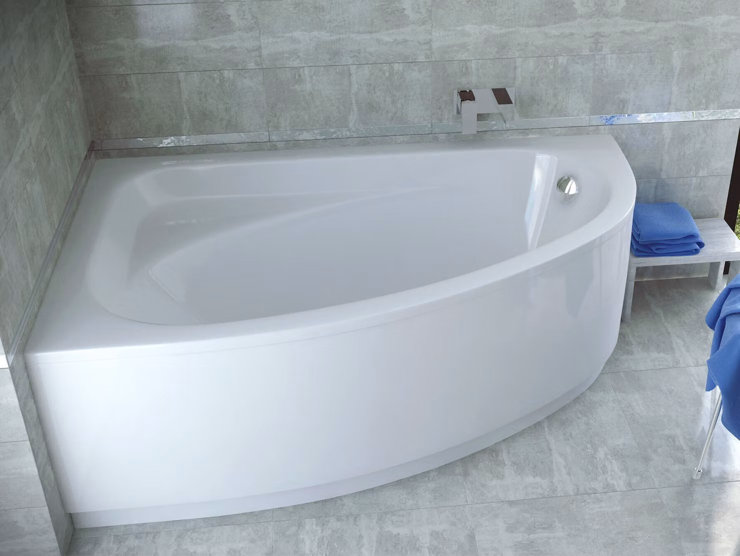 Vasca da bagno angolare 140x80 a sinistra con grembiule in acrilico, set di scarico e piedini GRATIS | set completo 4in1 originale sifone per vasca da bagno in acrilico | BADLAND CORNEA