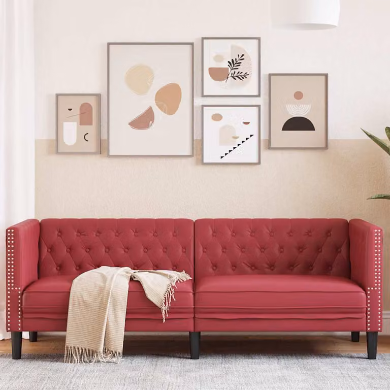 vidaXL Poltrona Chesterfield a 3 Posti in Similpelle Rossa per il tuo Soggiorno L: 194 cm, H: 74,5 cm, P: 70,5 cm
