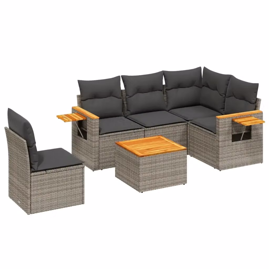 vidaXL Set Divano da Giardino a L in Polyrattan Grigio con Cuscini e Tavolino da Caffè – 2