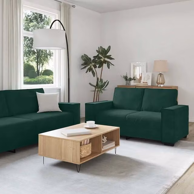 Set di 2 divani moderni vidaXL in velluto verde con cuscini inclusi – 1