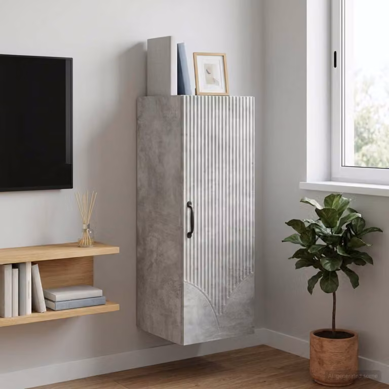 Mobiletto a muro vidaXL grigio in legno ingegnerizzato e metallo con ante a battente, L: 33 cm, P: 34,5 cm, H: 90 cm