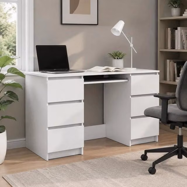 Desk White 140x50x77 Cm Wood Material